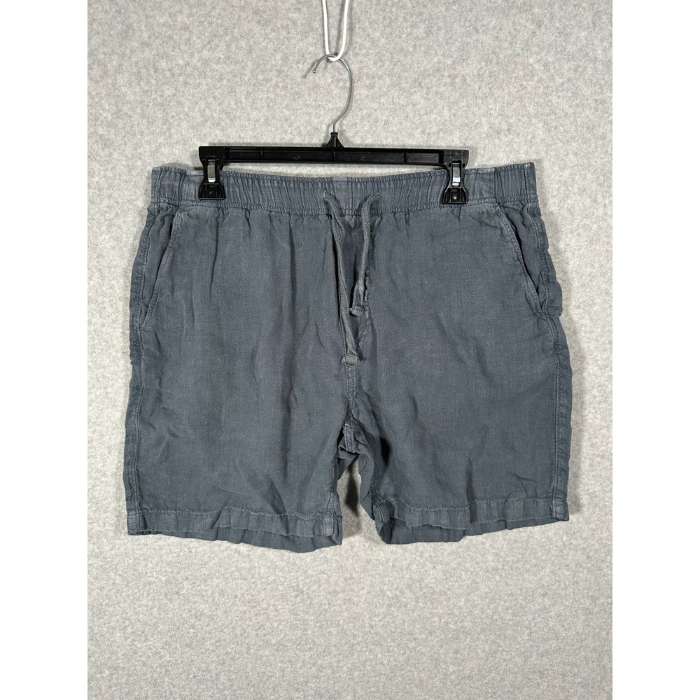 Faherty Brand Mens Linen Drawstring Shorts Slate Blue Grey Elastic Waist Size L